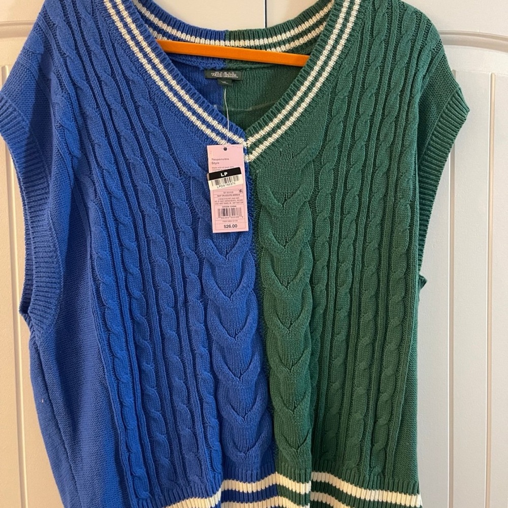 Target Wild Fable Blue and Green V-Neck Sweater